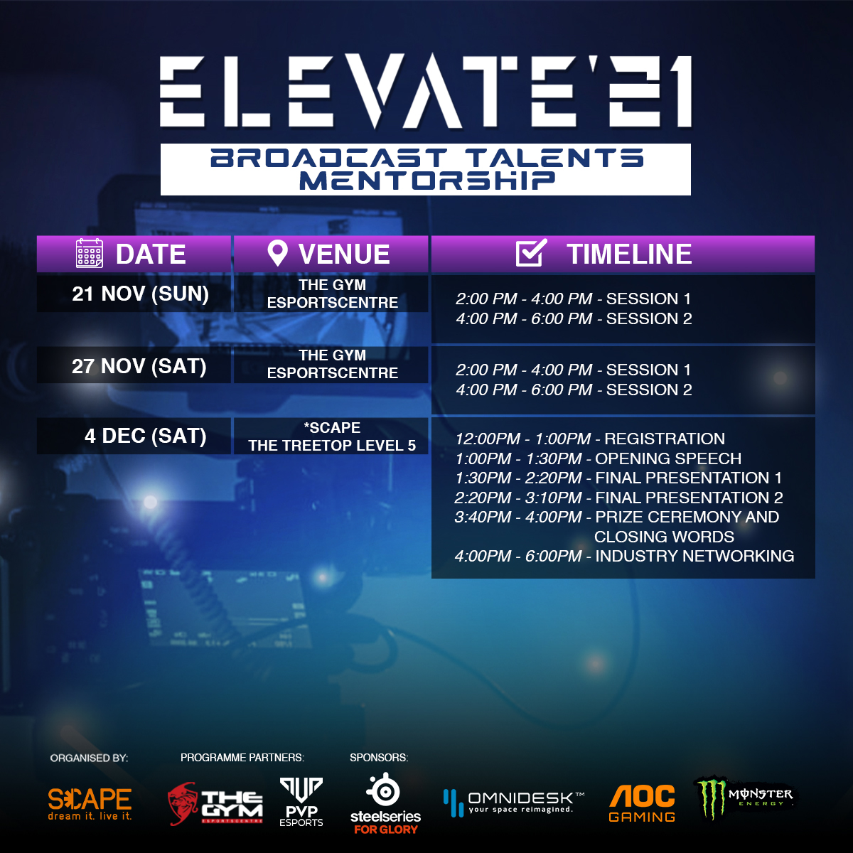 Elevate Full Schedule Events Broadcast Mentorship 2